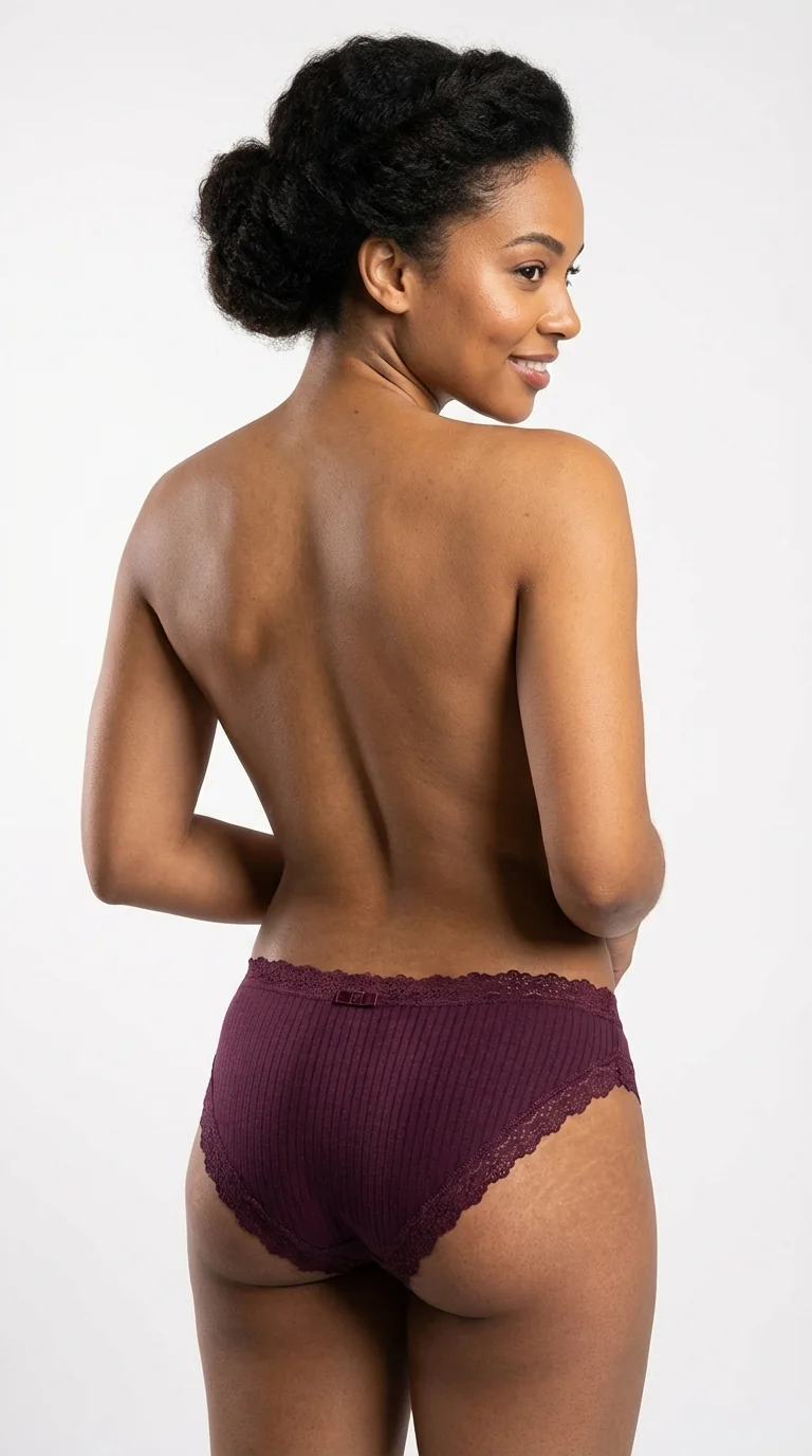 Burgundy Fitilli (Ribbed) Bikini Külot - Dantel Detayları